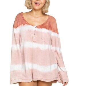 POL oversized pullover cotton henley pink ombre size small